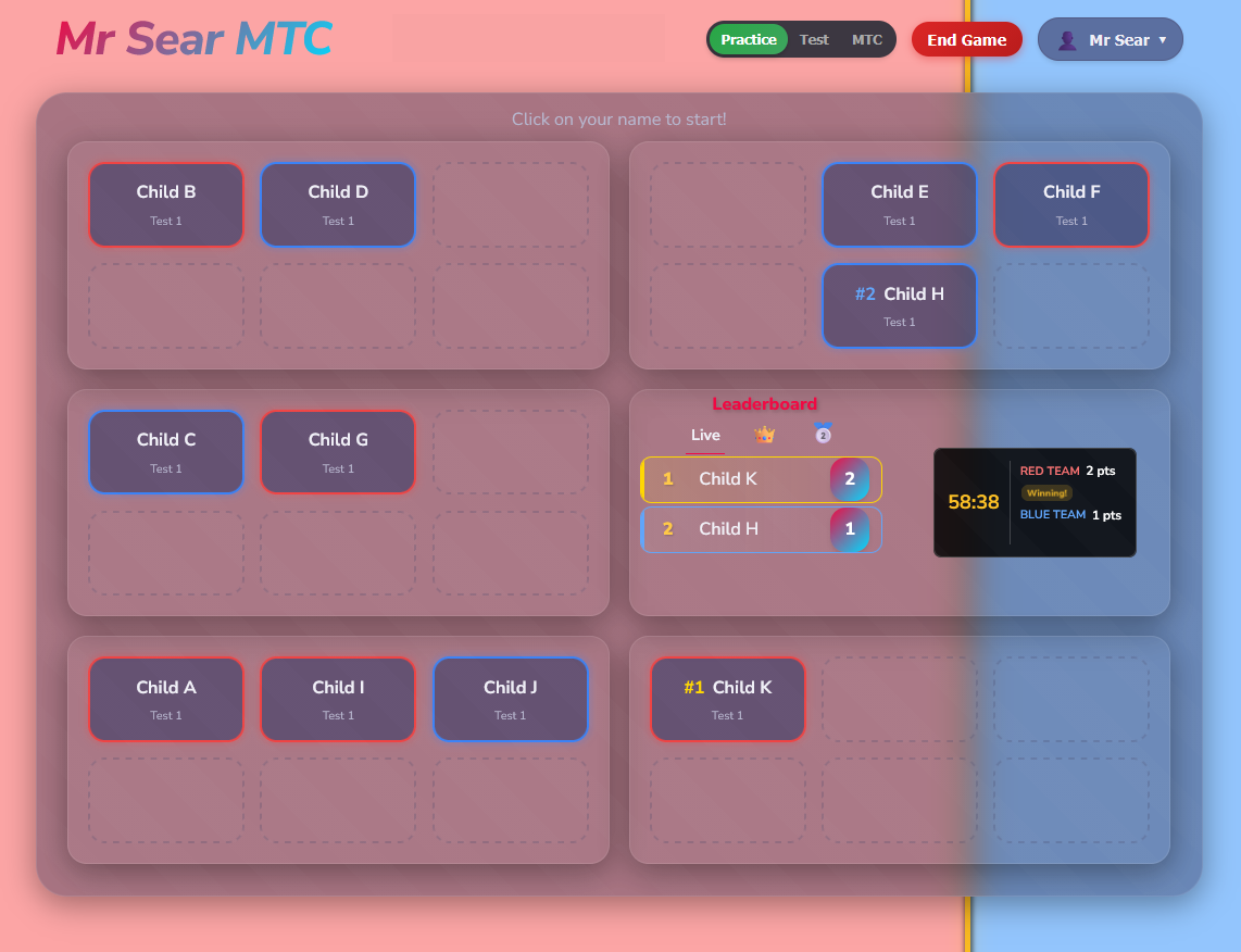 Red vs Blue game mode with teams competing on split red and blue background